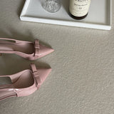 ADVBRIDGE  -  Red Low Heels Women Bow Shoes Burgundy Heels Comfort Ladies Pointed Toe Slingback Pumps Summer Office Shoes Zapatos De Mujer