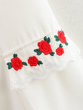 ADVBRIDGE  -  Single Breasted White Elegant V Neck Slim Button Women Min Wave Dress Petal Sleeve Dress Summer Skinny Flower Embroidery French