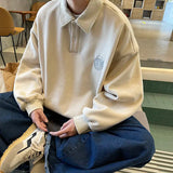 Advbridge Men Trendy Polo Collar Streetwear Oversized Hip Hop Sweatshirt Y2K Harajuku Youth Korean Casual Print Long Sleeve Pullover Tops