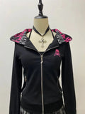 Advbridge Autumn/Winter Vintage Black Letter Slim Fit Hoodies Skulls Element Zip Up Cotton Sweatshirts Waist Tight Top Coat Hoodie