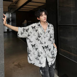 Advbridge Summer Butterfly Printed Tie-dye Shirt Men Windsor Collar Loose Casual Short Sleeve Shirts Oversize Streetwear Boy Girl Blouses
