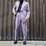 Advbridge Men's Corduroy Suit Double Breasted Gun Lapel 2 Piece Jacket + Pants Best Party Casual Men's Wedding Outfit Full Suit