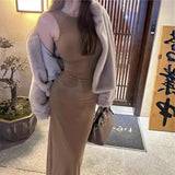 Advbridge American Style Matching Round Necked Sleeveless Waist Wrapped Buttocks Women's Bottom Elastic Slim Fit Dress,