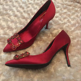 Advbridge Luxury Rhinestone Pointed Toe Stiletto Heel Women Satin Designer Dress Shoes Ladies Elegant Crystal Wedding Bridal Shoes Pumps