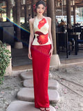 ADVBRIDGE  -  Flower Print Dress Sets For Women Slim High Waist Skirt And Sexy Backless Bodycon Tank Tops 2 Piece Suits Vacation Dress