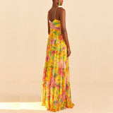 Advbridge Elegant Off Shoulder Halter Bohemian Dress Women Sexy Sleeveless Backless Suspenders Dress Fashion Print Pleat Loose Long Dress