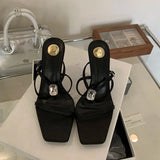 ADVBRIDGE  -  9cm Stiletto Heels Sandals Black Belt Cross Buckle Crystals Ladies Summer Shoes Fashion High Heels Sandalias De Mujer