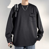 ADVBRIDGE  -  Plus Size Men's Long Sleeve Crew Neck Sweatshirt with Chest Patch Pocket - Casual Loose Comfort & Stylish Design 5XL