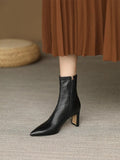 Advbridge Women's genuine leather 7cm thin high heel pointed toe side zip autumn ankle boots elegant ladies slim short boots shoes women