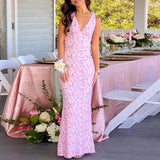 ADVBRIDGE  -  Elegant Solid Party Dress Luxury Sleeveless Deep V Suspender Evening Dress Temperament High Waist Lace Embroidery Bodycon Dress