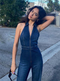 Advbridge Y2k Denim Jumpsuit Women New V-Neck Sleeveless Slim Bodycon Jumpsuits Overalls Streetwear One Piece Outfits Jeans