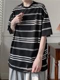 ADVBRIDGE  -  Summer Striped Men's T-shirt Loose Casual Daily Large Size O-Neck Street T-shirt Gym Fitness Short Sleeves T-shirts Q126