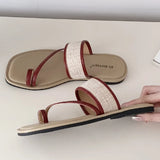 ADVBRIDGE  -  Fashion Weaving Narrow Band Flat Sandals Women Summer Square Toe Clip Toe Designer Shoes Simple Non-slip Vacation Beach Shoes