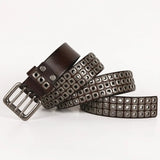 Advbridge 3 Needles Heavy Metal Cowboy Punk Belt Real Genuine Leather Hip Hop Belts Men Cross Square Rivet Jeans Belt Male Strap Studded