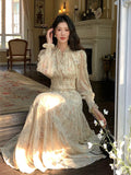 ADVBRIDGE  -  French Style Retro Dress Women's Spring Print Chiffon Fairy Dresses for Sweet Long Sleeve Korean Style Fashion Vstidos Elegant