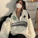 Advbridge Vintage Oversized Women Sweatshirts Grunge Y2k Korean Streetwear Black White Zip Up Hoodies Female Hip Hop Fashion Tops
