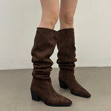 Advbridge Designer Vintage Women Knee High Boots Fashion Slip On Long Booties Autumn Winter Thick Heels Ladies Shoes