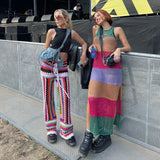 ADVBRIDGE  -  Sexy See Through Knitted Dress Fashion Women Sleeveless Tank Mix Dresses Female Patchwork Elegant Beach Holiday Long Robes