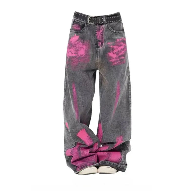 Advbridge Y2k Vintage Gothic Women Purple Jeans Oversized High Waist Wide Leg Denim Pants Hip Hop Streetwear Japanese 2000s Style