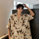 Advbridge Summer Butterfly Printed Tie-dye Shirt Men Windsor Collar Loose Casual Short Sleeve Shirts Oversize Streetwear Boy Girl Blouses