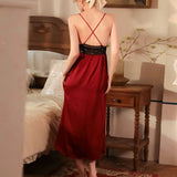 ADVBRIDGE  -  Women's Silk Cami Nightdress Backless Cross Spaghetti Strap Lace Trim V Neck Pajama Dress Summer Nightgown Sleepwear