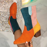 ADVBRIDGE  -  Mixed Color Western Cowboy Boots For Women Sexy Pointed Toe Zip Autumn Winter Shoes Low Thick Heels Ankle Booties Mujer