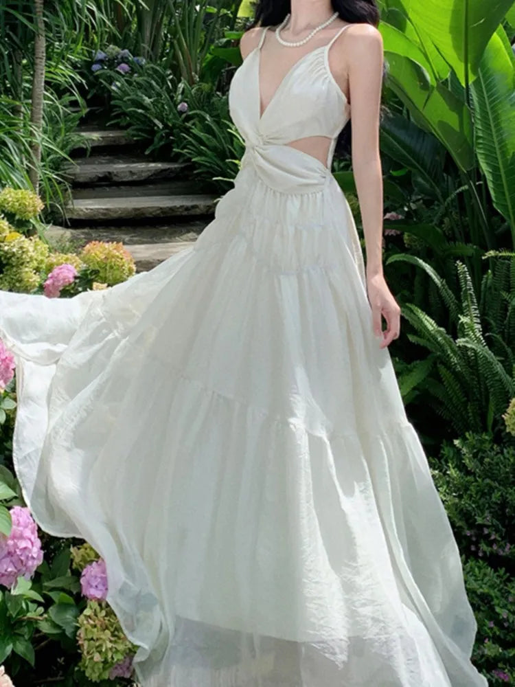 Advbridge Fashion Elegant Casual Women Summer Dress Spaghetti Strap Vintage A-Line Solid Chic Party Dresses Female Clothes Long Robe