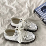 ADVBRIDGE  -  Lace Silver German Training Shoes Women's Retro Casual Sports Board Shoes Versatile Flat Lace Edge Breathable Board Shoes