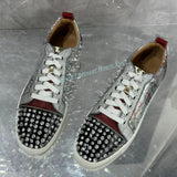Advbridge Stylish Spike Print Male Female Leather Loafers Shoes Men Fashion Studs Rivet Decoration Round Toe Lace Up Daily Single Shoes