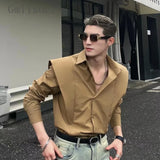 Advbridge Men‘s Wintern outfits Spring Autumn Square Collar Simple Splicing Sun Protection Shirt Men's Handsome Loose Casual High Street Shirts Outerwear Tops