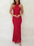 ADVBRIDGE  -  Party Dresses For Women Sexy Sequin Night Robe Off Shoulder Sleeveless Bodycon Evening Maxi Dress Clothing New Year Dress