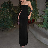 ADVBRIDGE  -  Party Club Spaghetti Strap Temperament Long Dress Women Simple Criss-cross Solid Color Sleeveless Open Back Sheath Vestidos