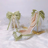 Advbridge Lolita High Heels for Women Pearl Lace Green Designer Shoes High End Knot Bridal Shoes 2023 Fashion Women Trending