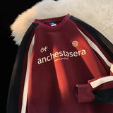 Advbridge Men‘s Wintern outfits Hip Hop Loose Fit Men's Sweatshirt Burgundy Patchwork Couple's Outfit 2024 Fall New Hipster Biker Style Sweatshirt Advbridge Men‘s Wintern outfits