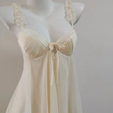 ADVBRIDGE  -  French Sexy Sleepwear Women Night Suit with Chest Pad Fungus Edge Mesh Suspender Nightdress Nighty for Ladies Sleep Dress