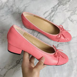 Advbridge Large 43 Multi-Color Bow Ballet High Heels Spring and Autumn Round Toe Fight Work Outside Wearing Block Heel Women's Shoes