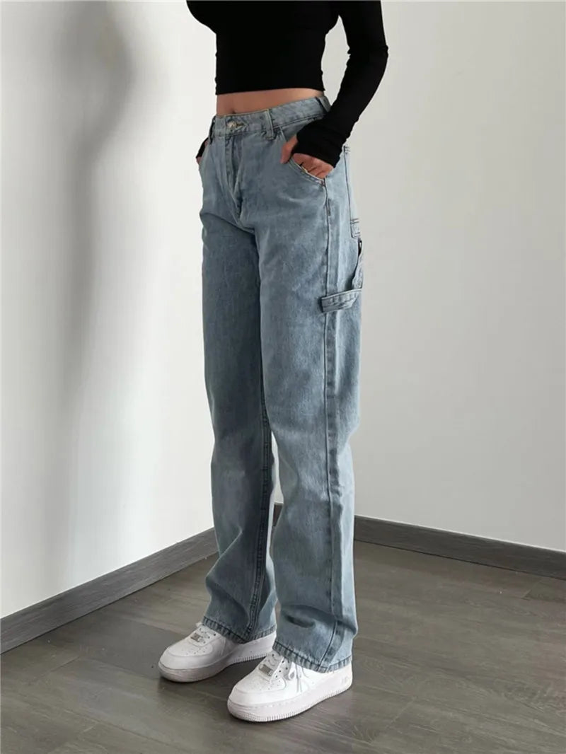 Advbridge -  Women's High Waist Fashion Streetwear Straight Leg Jeans Woman Girls Wide Leg Trousers Female Jean Femme Denim Pants Mom Jeans