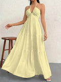 ADVBRIDGE  -  Sexy Halter Maxi Dress Women Party Summer New Backless Sleeveless A-LINE Dresses Slim Simple Fashion Casual Beach Elegant Dress