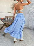 ADVBRIDGE  -  Spring And Summer Irregular Casual Bohemian Skirt Holiday Solid Color Pleated Splicing Beach Skirt Women's Jupe