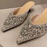 Advbridge Luxury Rhinestone Sandals Women Slingback Slippers Female Fashions Low Heel Flip-flops Shiny Pointed Pumps Women Mule Slippers