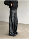Advbridge PU Leather Pants men Straight 2025new Spring Men's Punk Fashion Hip Hip Men Wide-leg Mopping Trousers Windproof Dark Brown/Black