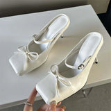 ADVBRIDGE  -  Design Bowknot Square Toe Women Pumps Sexy Buckle Strap Thin High Heels Banquet Prom Mule Slippers Shoes