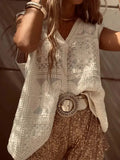 ADVBRIDGE  -  Crochet Embroidery Cardigan Vest Women V Neck Single Breasted Waistcoat Summer Beach Holiday Casual Sleeveless Outerwear 2025