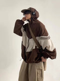 Advbridge Men Jackets Hooded Baggy Patchwork Contrast Color Fashion Comfortable Waterproof Leisure Daily Retro Outer Japanese Style Chic