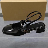 Advbridge Retro Square Toe Women Mary Jane Shoes 2025 Summer Fashion Ankle Strap Thick Heels Elegant Black Slingbacks Ladies Sandals