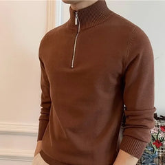 Advbridge New Pure Sweater Autumn and Winter Solid Color Half Turtleneck Zipper Knitted Bottoming Leisure Men's Sweater