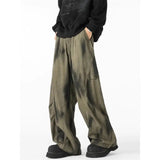 Advbridge Men's Distressed Tie-dye Denim Pants Male Casual Fashion Straight Loose Wide Leg Trousers Jeans Vintage Hip Hop Mopping Pants