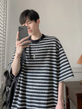ADVBRIDGE  -  Male Striped Printing Men T Shirts Clothes Fashion Loose Tops Creativity Casual T Shirt Pattern Loose T Shirts 2025 Q222