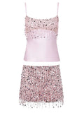 ADVBRIDGE  -  Sexy Sequined Mini Dress 2 Piece Skirt Sets 2025 Women Clothes Sexy Crop Tops Nightclub Tassel Sequin Dress 2 Piece Set Outfits