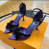 ADVBRIDGE  -  Satin Pointed Toe Pumps Brand Sandals Female Sexy Banquet Party Shoes Ladies Pleated Designer Lace Bowknot High Heels Women